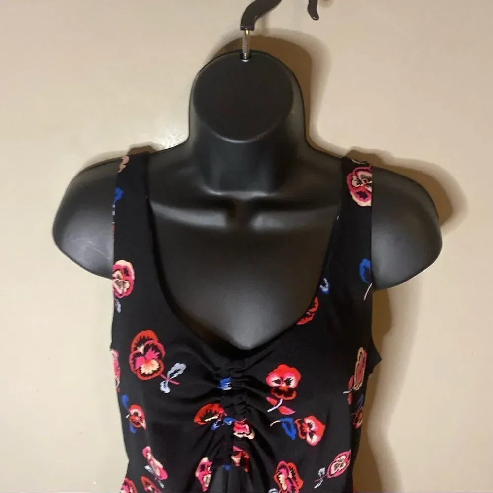 EXPRESS Black Floral Open Cut Sleeveless Midi Dress - Picture 6 of 10